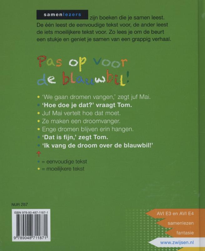 Achterkant van Pas op voor de blauwbil