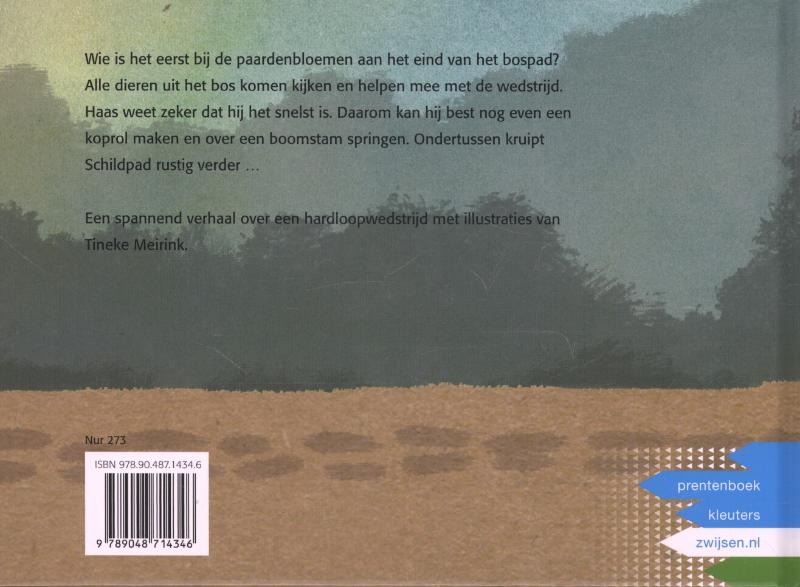 Achterkant van De wedstrijd van Schilpad en Haas