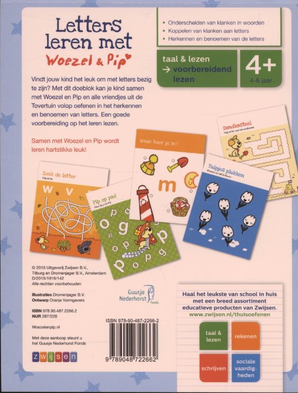 Achterkant van Letters leren met Woezel & Pip