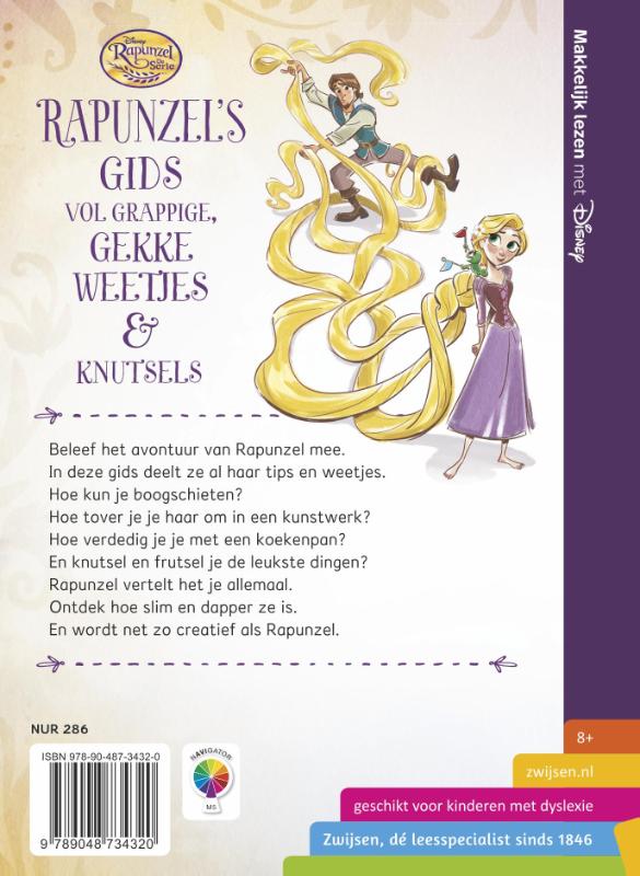 Achterkant van Rapunzels gids vol grappige, gekke weetjes & knutsels