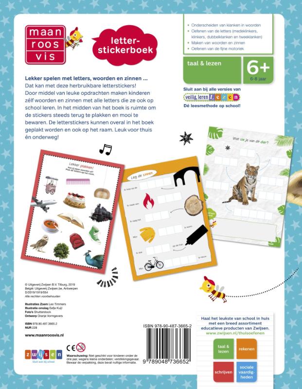 Achterkant van Maan roos vis letter-stickerboek