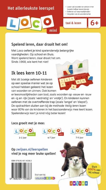 Achterkant van Loco mini veilig leren lezen ik lees kern 10-11