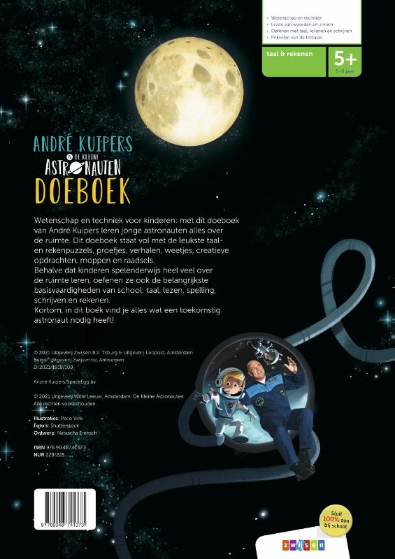Achterkant van André Kuipers en De Kleine Astronauten doeboek