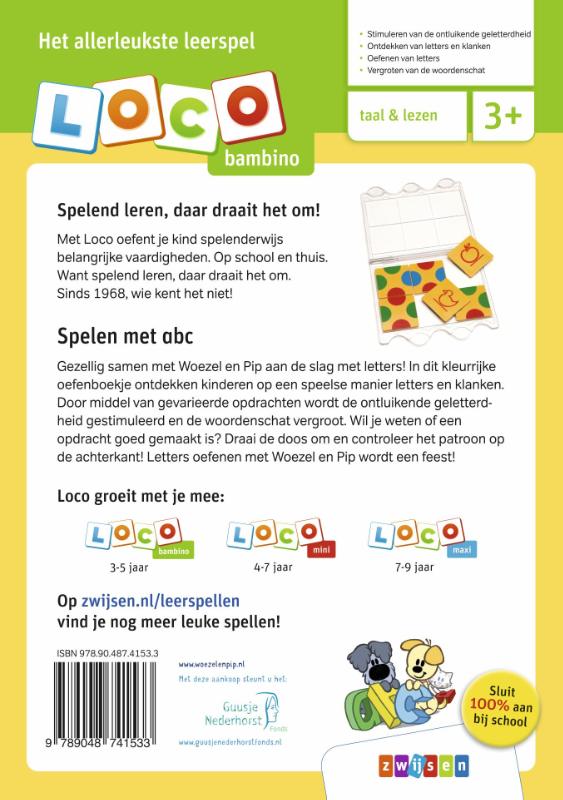 Achterkant van Loco bambino Woezel & Pip spelen met abc