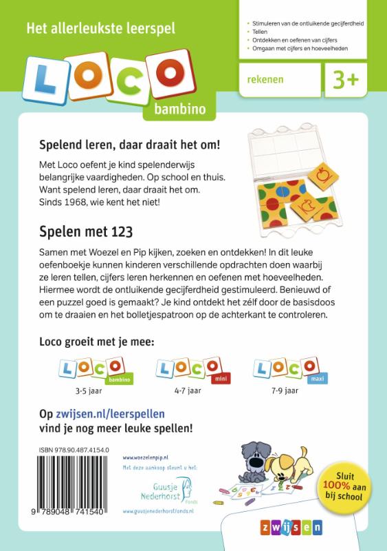 Achterkant van Loco bambino Woezel & Pip spelen met 123