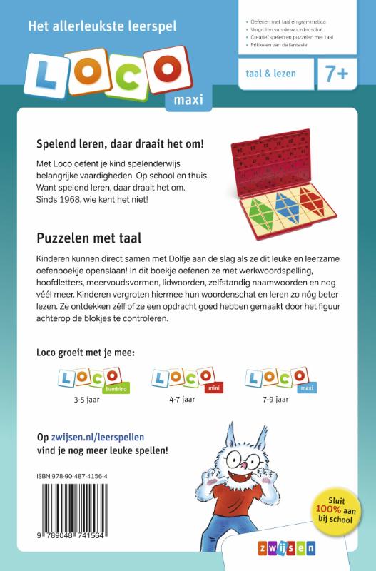 Achterkant van Loco maxi Dolfje Weerwolfje puzzelen met taal