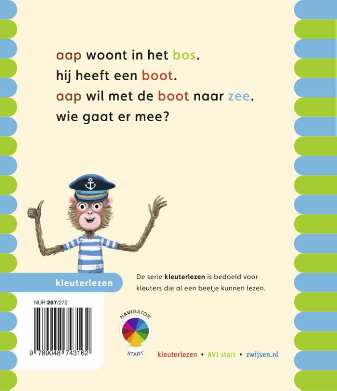 Achterkant van met aap naar zee