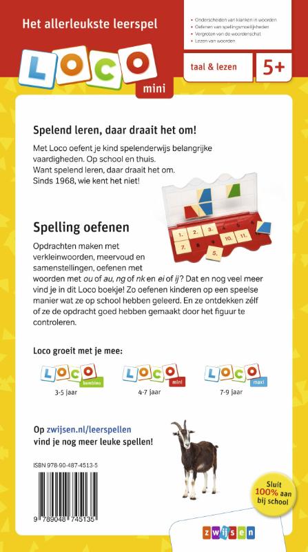 Achterkant van Loco mini oefenen met spelling