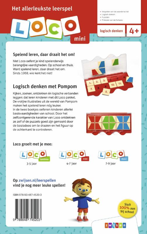 Achterkant van Loco mini Rompompom pakket logisch denken