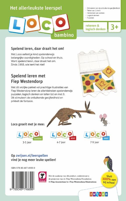 Achterkant van Fiep Westendorp pakket spelen & tellen met dieren