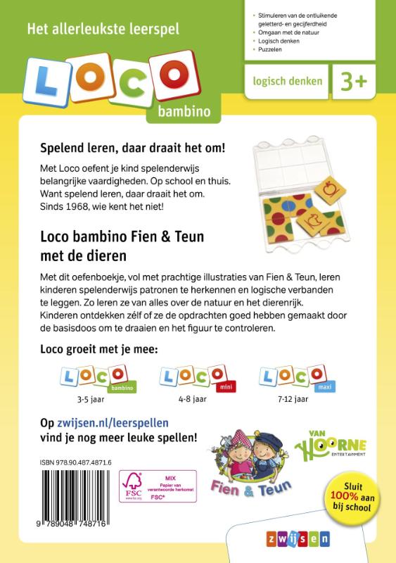 Achterkant van Loco bambino Fien & Teun met de dieren