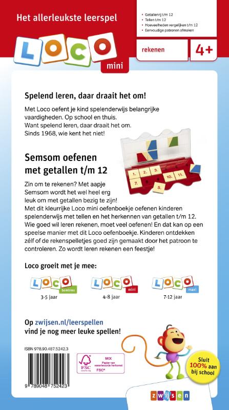 Achterkant van Loco mini semsom oefenen met getallen t/m 12