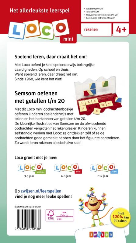 Achterkant van Loco mini semsom oefenen met getallen t/m 20
