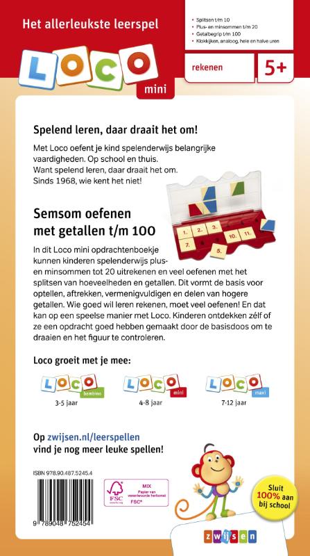 Achterkant van Loco mini semsom oefenen met getallen t/m 100