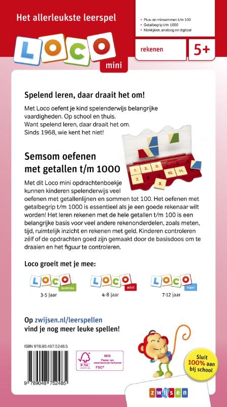 Achterkant van Loco mini semsom oefenen met getallen t/m 1000