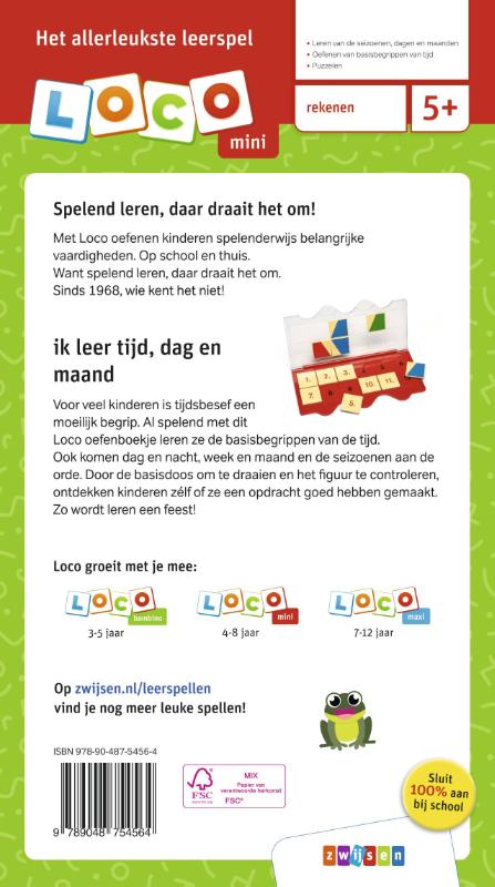 Achterkant van Loco mini ik leer tijd, dag en maand