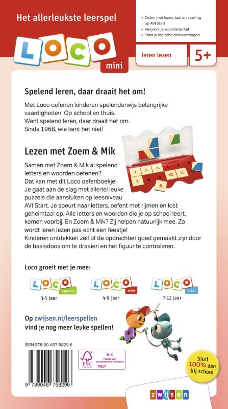 Achterkant van Loco mini Zoem & Mik lezen AVI Start