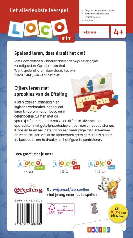 Achterkant van Loco mini cijfers leren met sprookjes van de Efteling