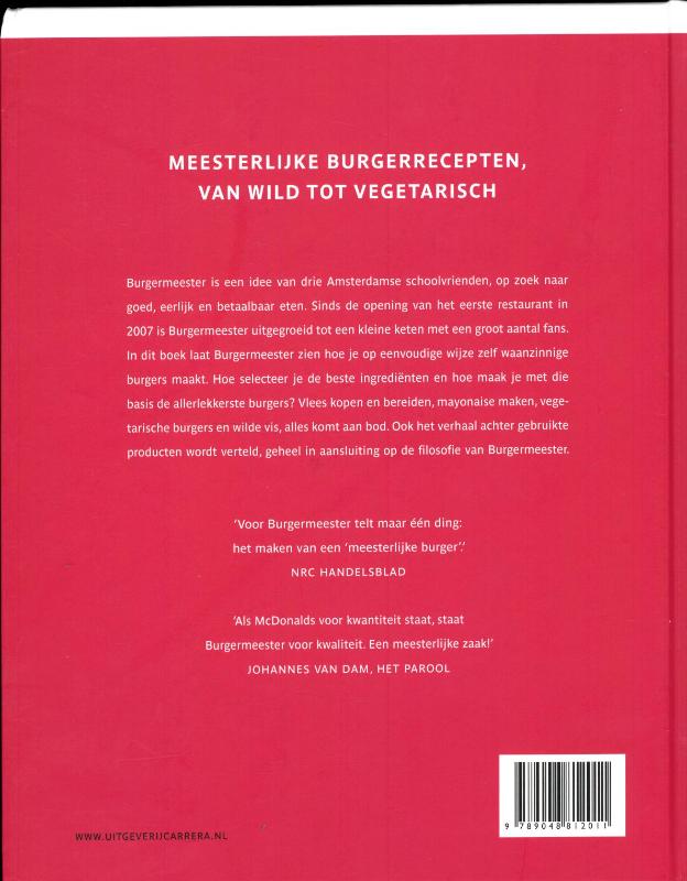 Achterkant van Burgermeester kookboek