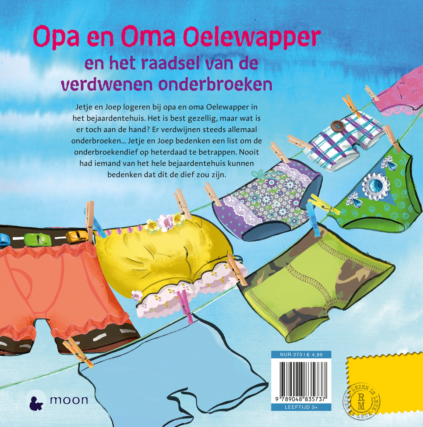 Achterkant van Opa en oma Oelewapper en het raadsel van de verdwenen onderbroeken
