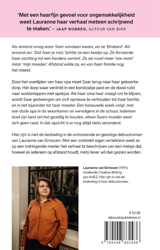 Achterkant van Hier zijn is niet de bedoeling