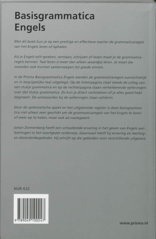 Achterkant van Prisma Basisgrammatica Engels
