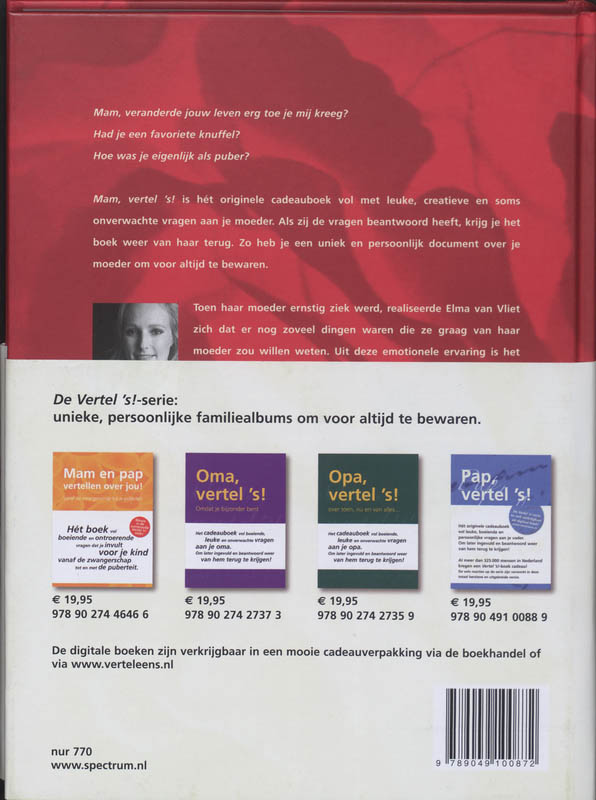 Achterkant van Mam vertel 's