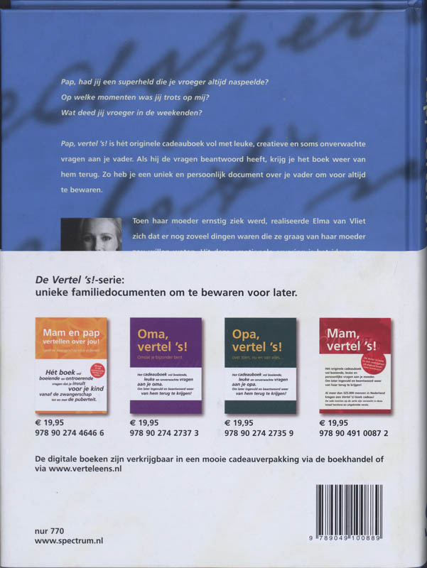 Achterkant van Pap vertel 's