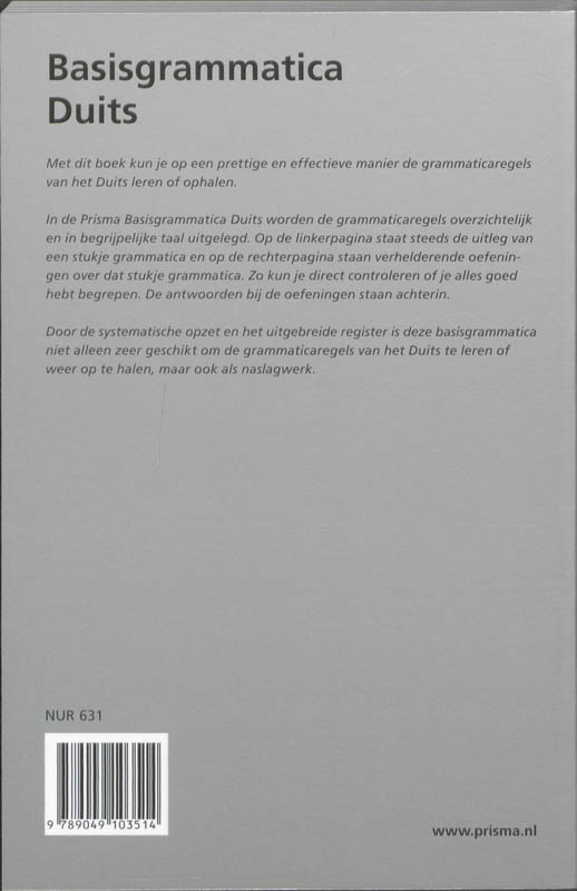 Achterkant van Prisma basisgrammatica Duits