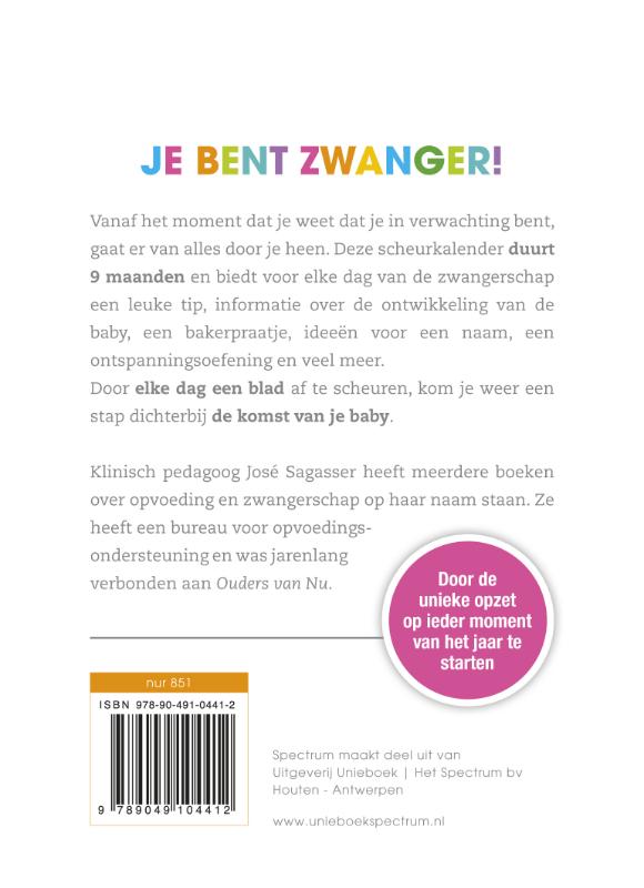 Achterkant van Scheurkalender voor de zwangerschap