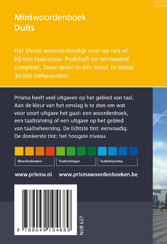 Achterkant van Prisma miniwoordenboek Duits-Nederlands Nederlands- Duits