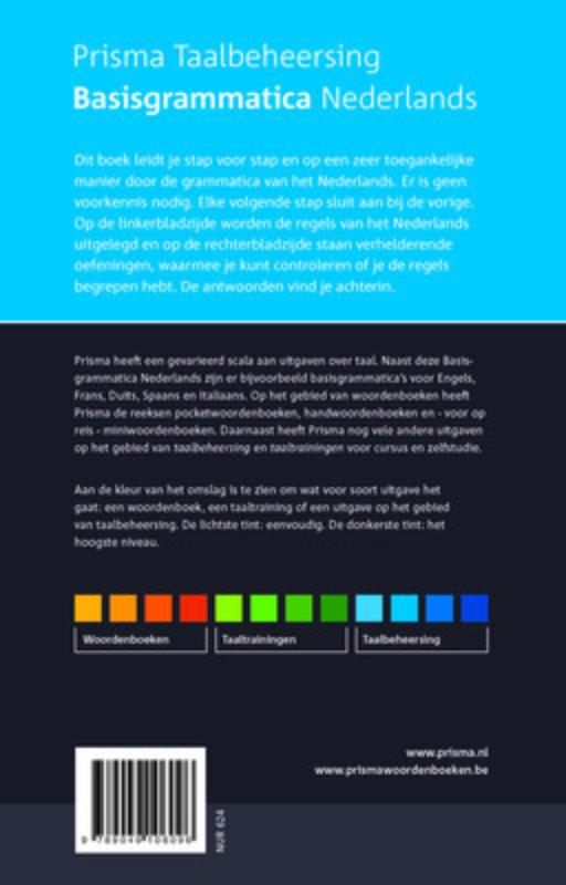 Achterkant van Prisma basisgrammatica Nederlands