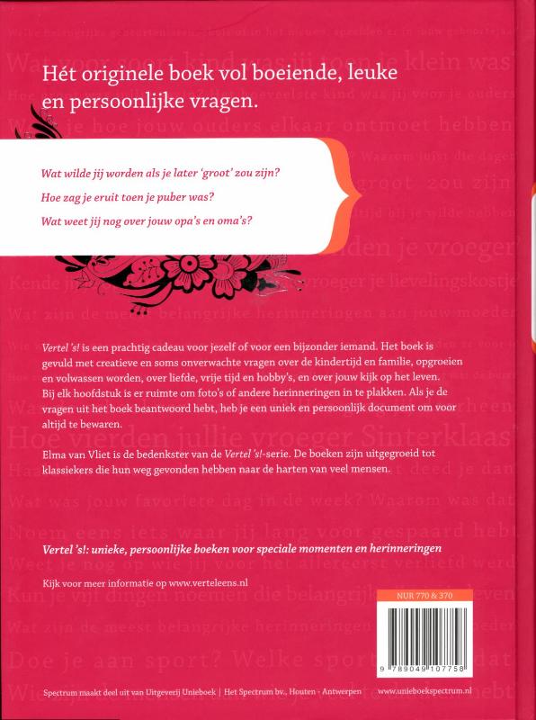 Achterkant van Vertel 's omdat je bijzonder bent
