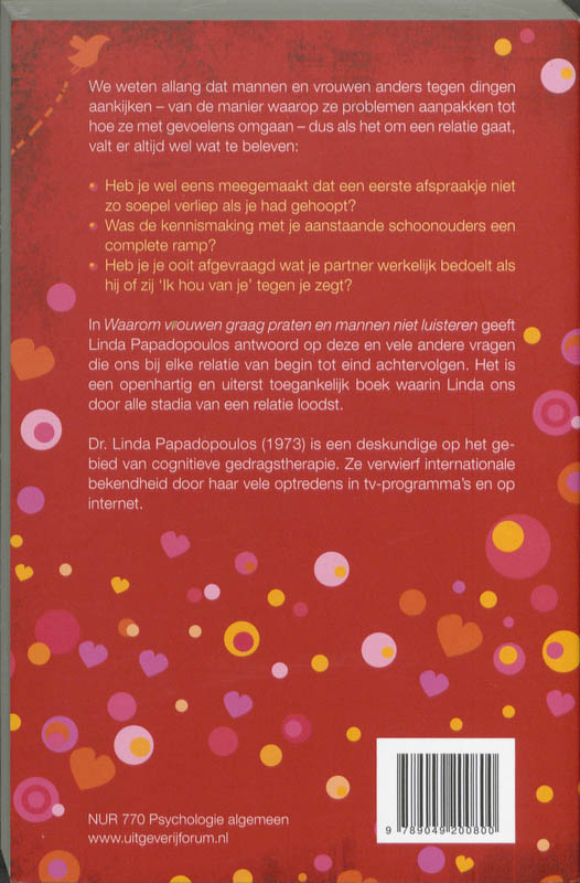 Achterkant van Waarom vrouwen graag praten en mannen niet luisteren