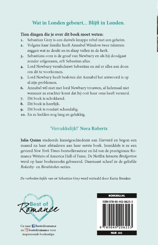 Achterkant van De verboden liefde van sir Sebastian Grey