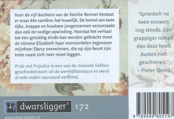 Achterkant van Trots en vooroordeel