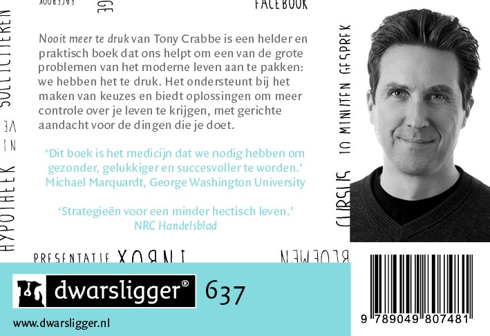 Achterkant van Nooit meer te druk