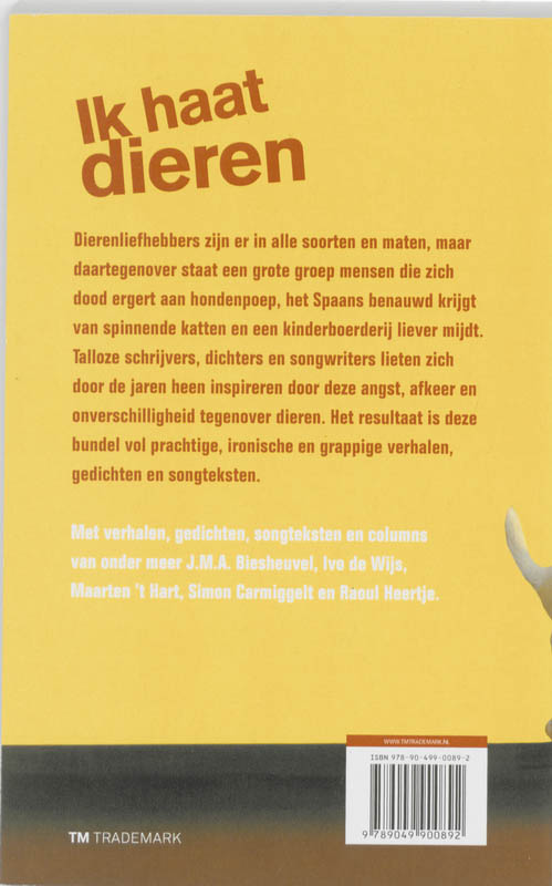 Achterkant van Ik haat dieren