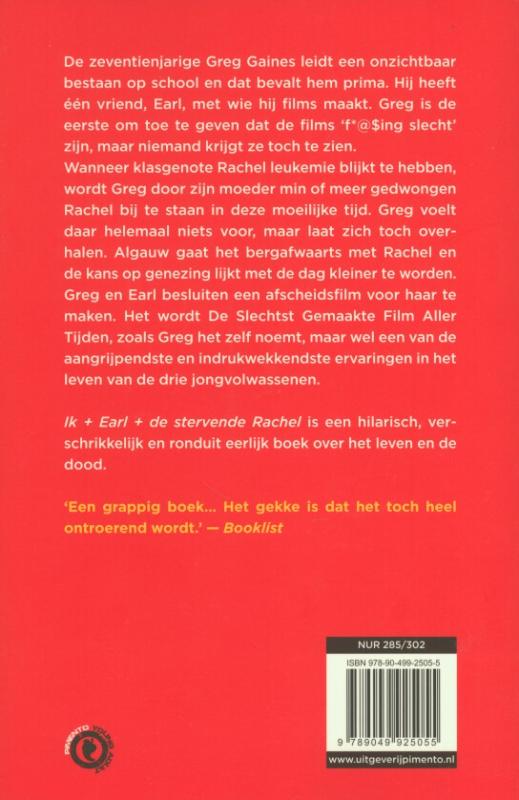 Achterkant van Ik + Earl + de stervende Rachel