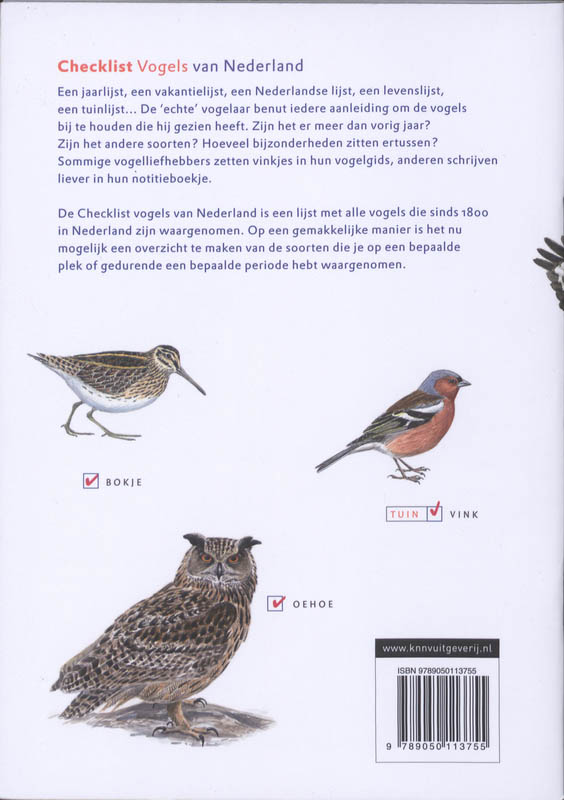 Achterkant van Checklist vogels van Nederland