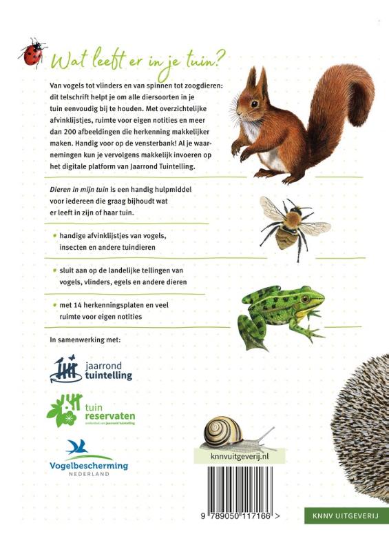 Achterkant van Telschrift Dieren in mijn tuin
