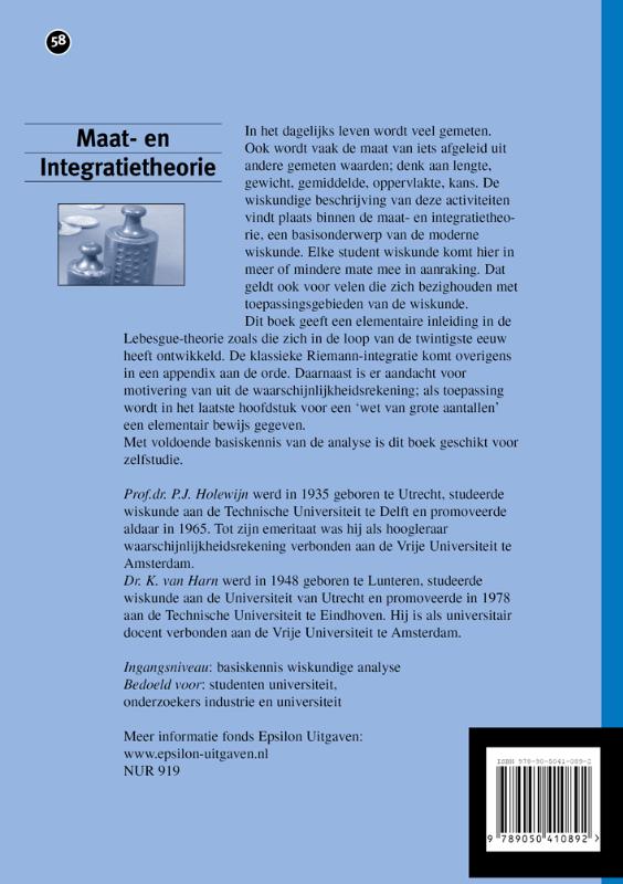 Achterkant van Maat- en Integratietheorie