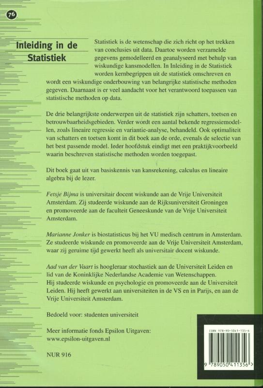 Achterkant van Inleiding in de statistiek
