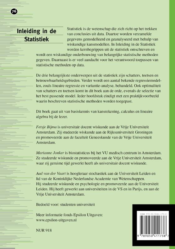 Achterkant van Inleiding in de Statistiek