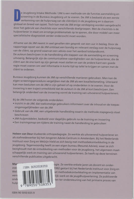 Achterkant van Inzicht in de Jeugdzorg Intake Methode / Jim