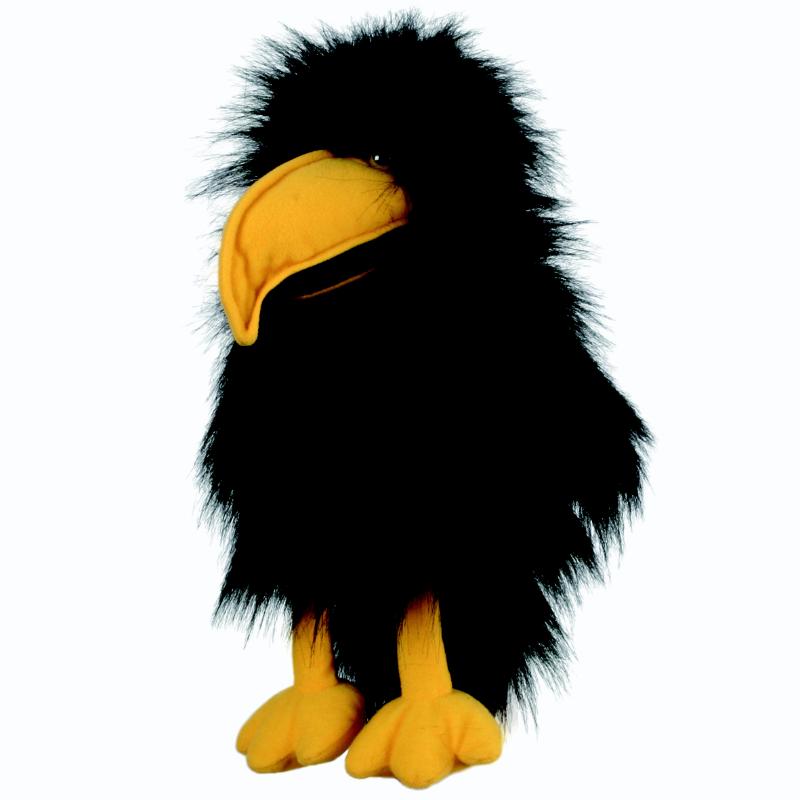 Achterkant van Kleine Raaf, pluche handpop