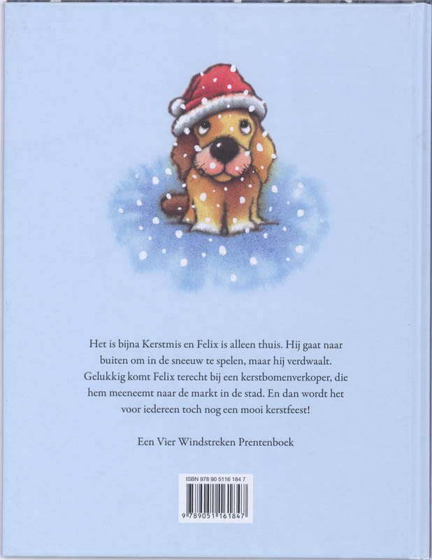 Achterkant van Felix in de sneeuw