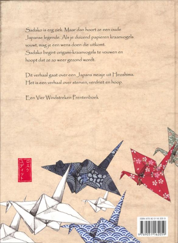Achterkant van Duizend kraanvogels
