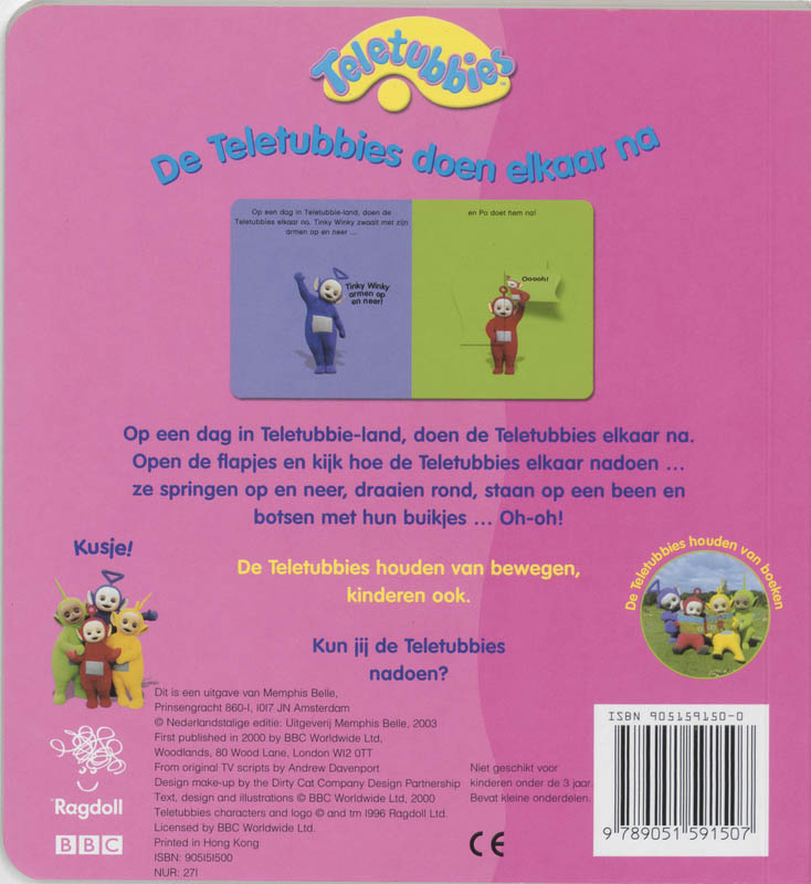 Achterkant van De Teletubbies doen elkaar na