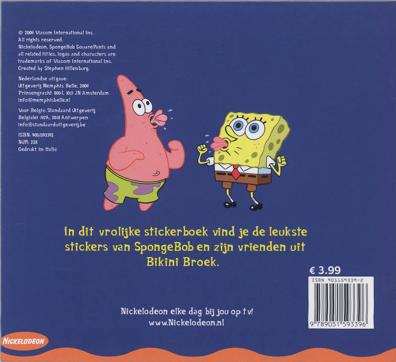 Achterkant van SpongeBob stickerboekje